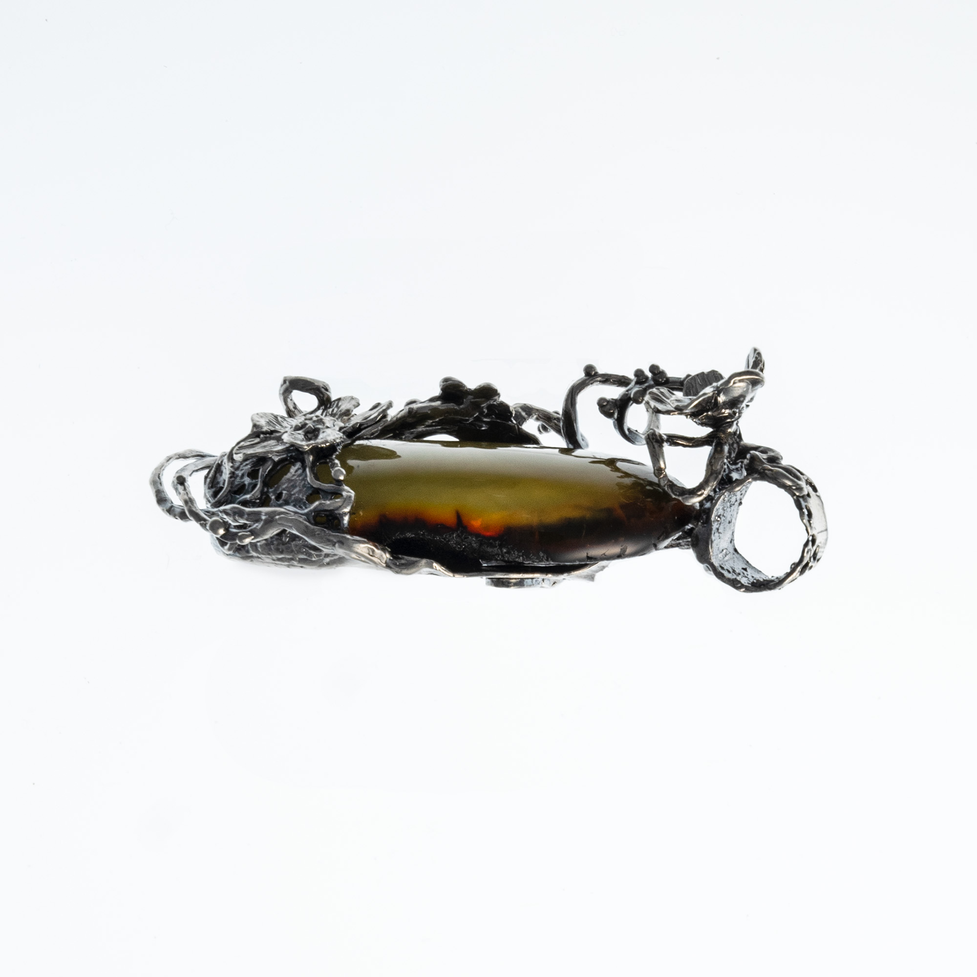 Sterling Silver Baltic Amber Pendant with Flowers 5